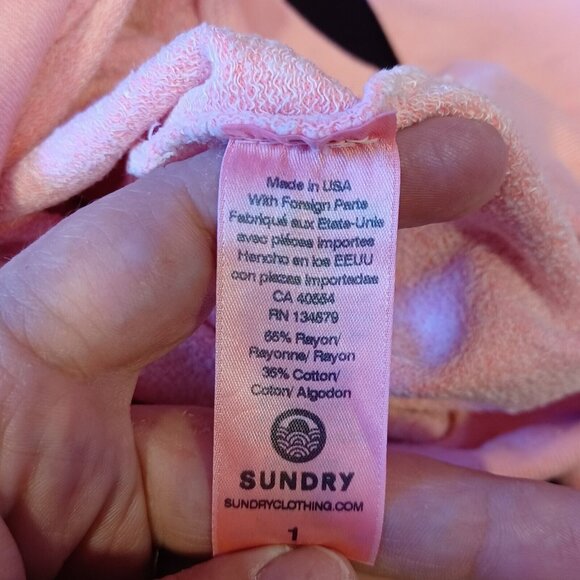 SUNDRY Sz S (1) Pink Pullover Stretch Oversized Boat Neck Sweatshirt Comfort - Picture 13 of 14
